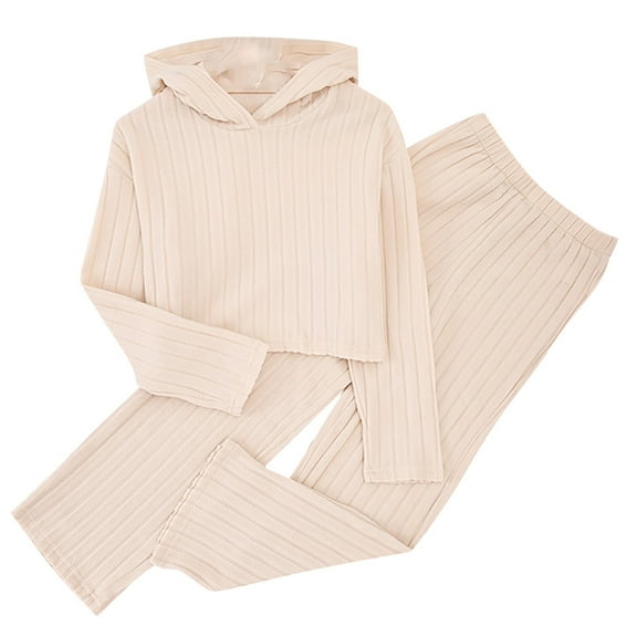 Coerni Kids Girls Clothes Outfits 2025 Tracksuit Solid Knit Ribbed Long Sleeve Crop Top and Flare Pants 2 Piece Sweatsuits