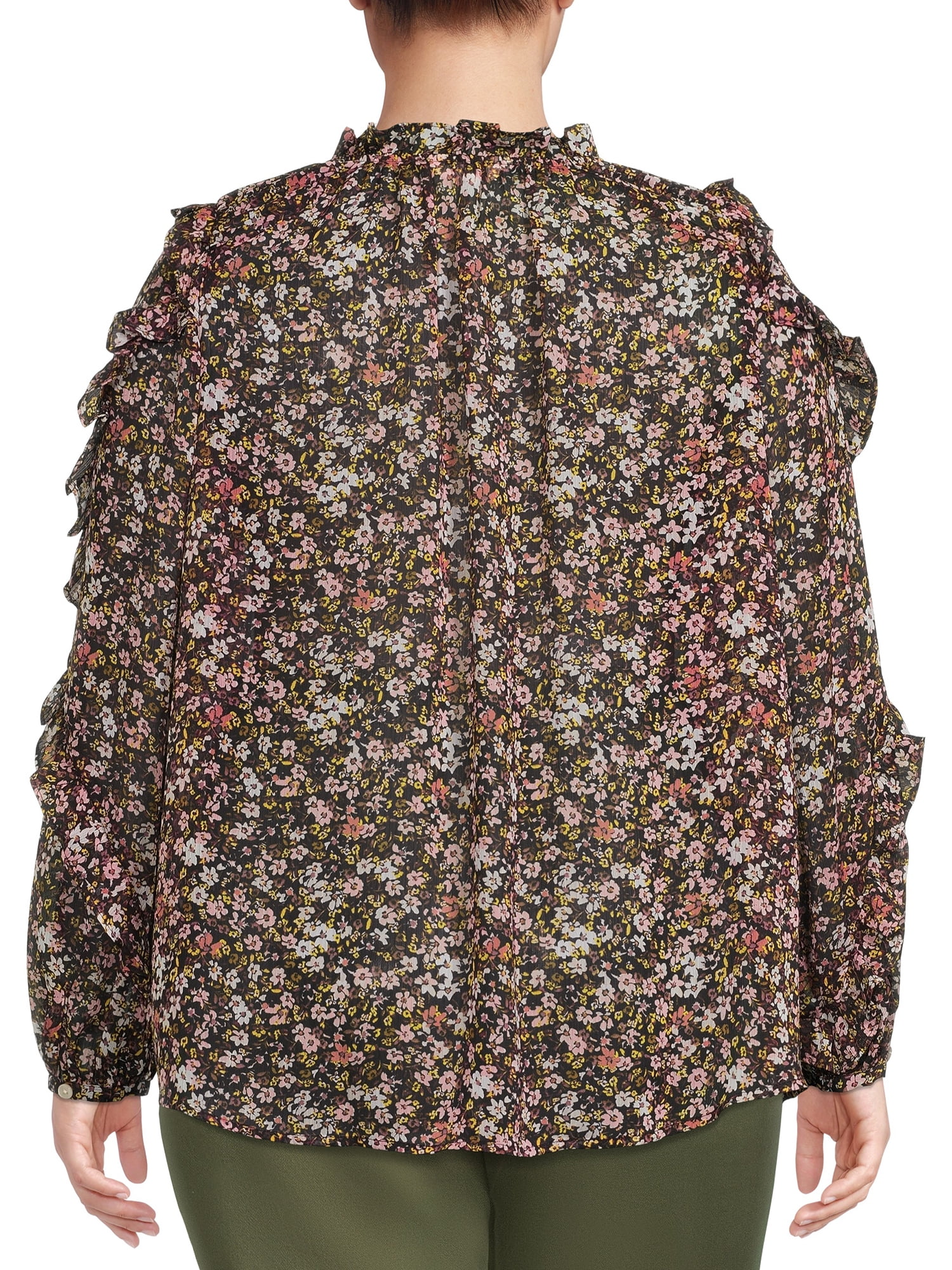 Terra & Sky Women's Plus Size Ruffled Print Top