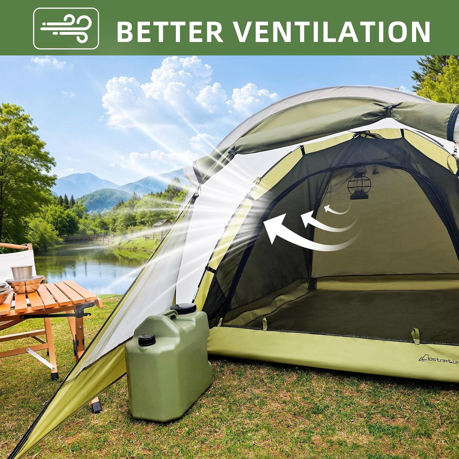Waterproof 2 Person Camping Tent with Porch Lightweight Dome Shelter for Hiking Backpacking