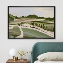 PixonSign Framed Canvas Print Wall Art Watercolor Pastel Green Countryside Nature Wilderness Illustrations Modern Art Decorative Minimal Rustic for Living Room, Bedroom, Office - 24"x36" Black
