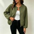 thumbnail image 3 of Women's Wool Blend Zip-Up Casual Jacket Ghalytn Round Neck Cropped Long Sleeve Loose Outerwear with Pockets, 3 of 6