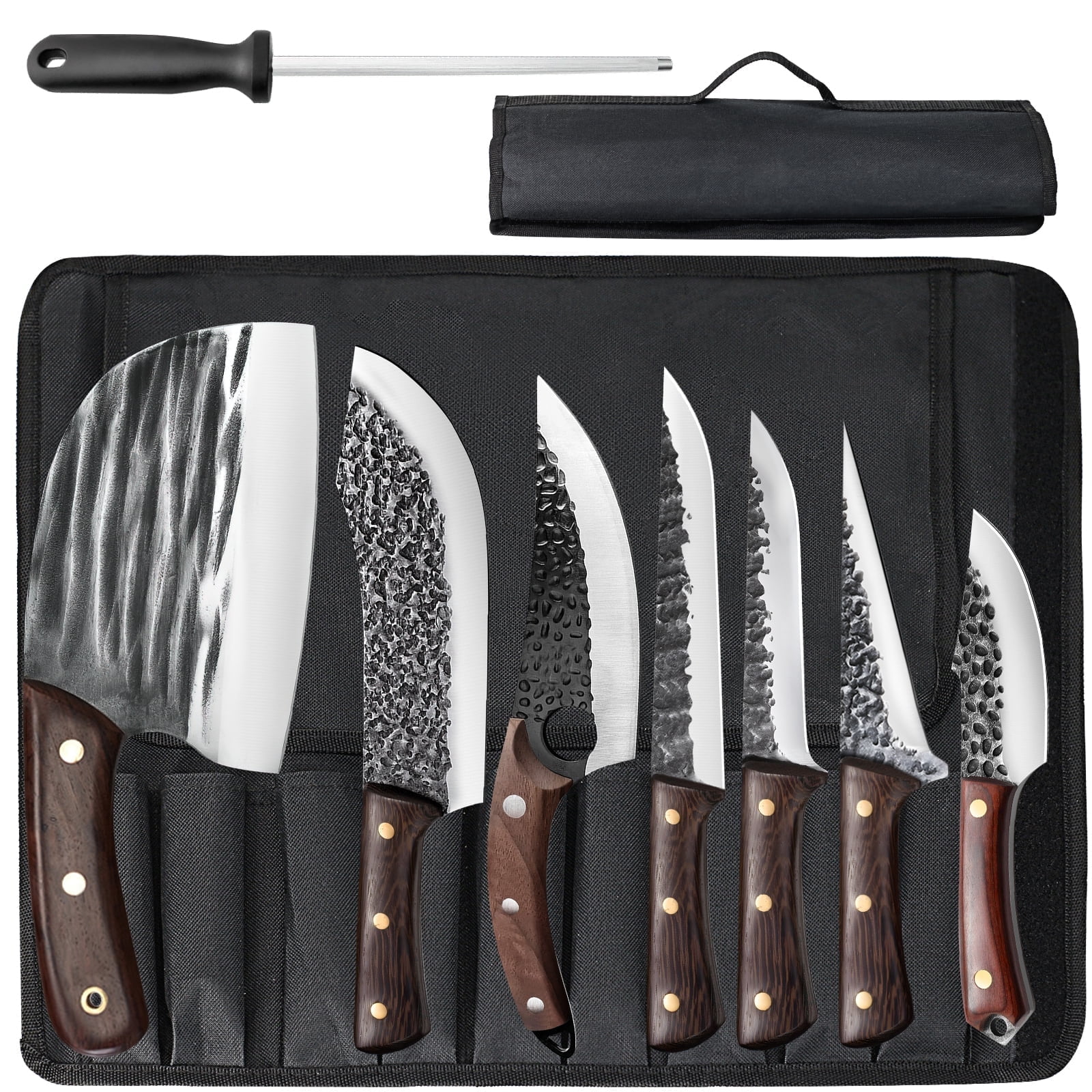 FULLHI 17pcs High Carbon Steel Chef Knife Set, Full Tang, BBQ