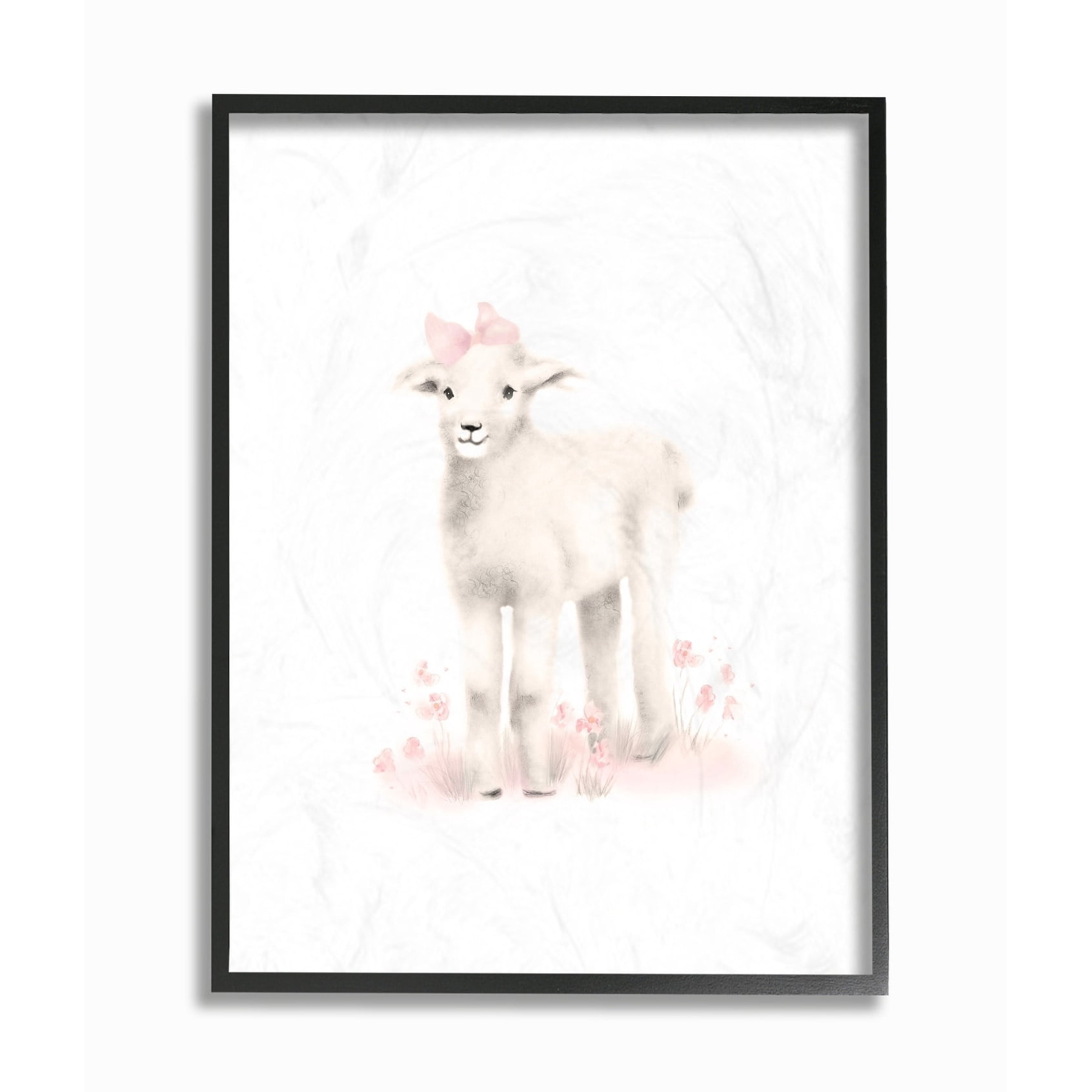 The Kids Room by Stupell Sweet Baby Lamb with Pink Bow Framed Giclee Texturized Art, 11 x 1.5 x 14