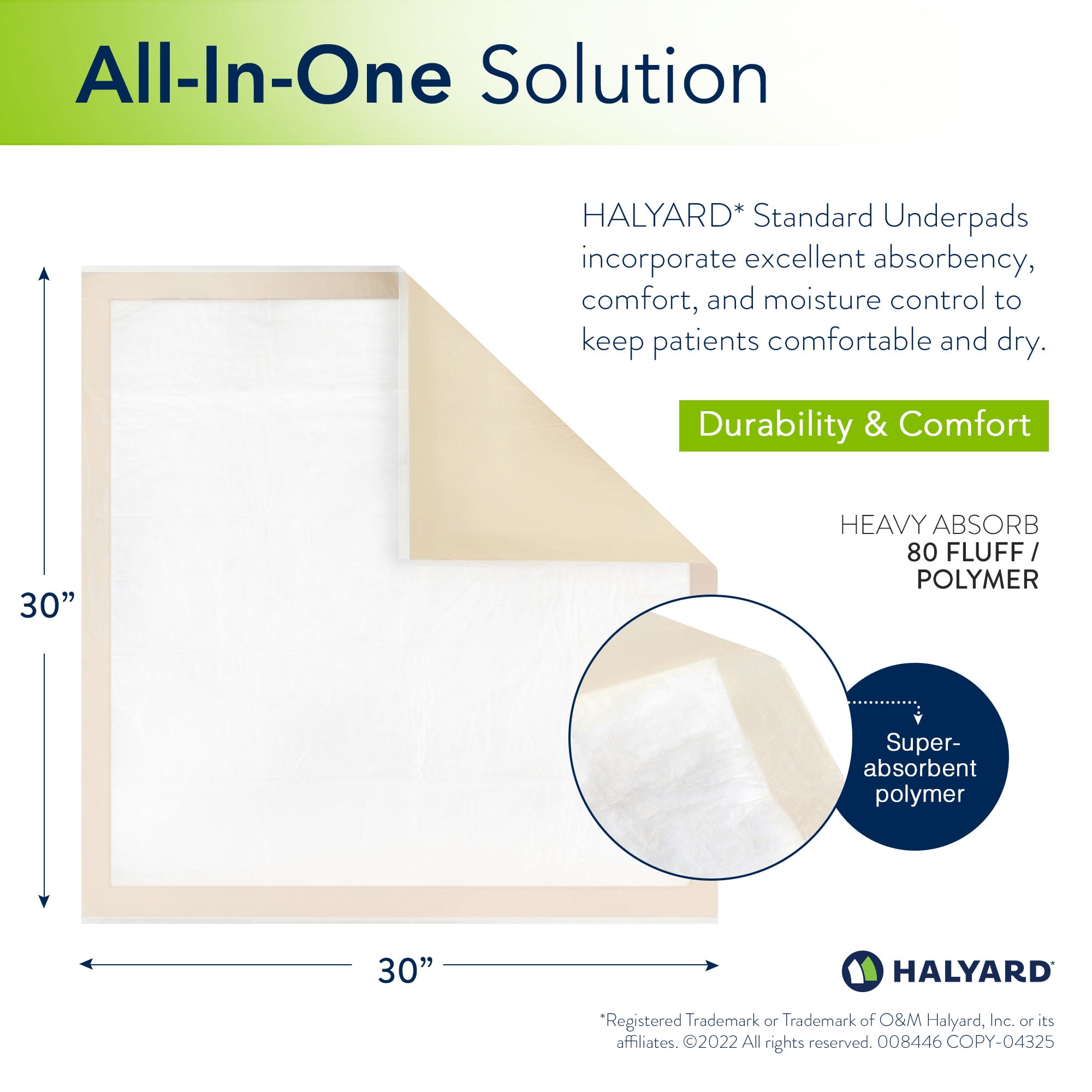 HALYARD Disposable Standard Underpads Incontinence Bed Pads, 30”x30” Case of 80, Beige-Comfortable Chucks Pads, Disposable, for Adults-Soft Bed Pads for Elderly/Adult Patient, 48823 (Case of 80)