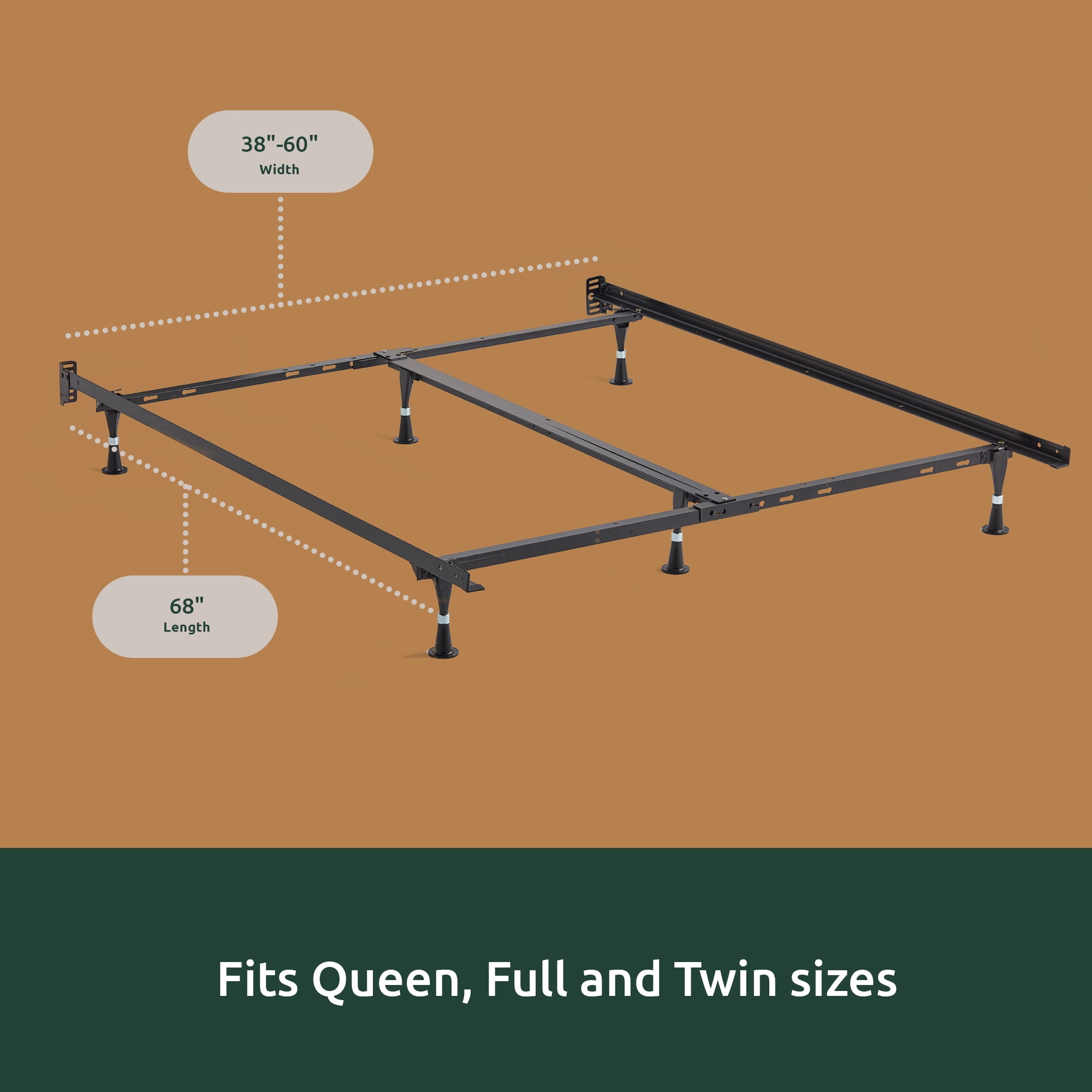 Rest Haven Metal Adjustable Bed Frame with Wheels Queen Full