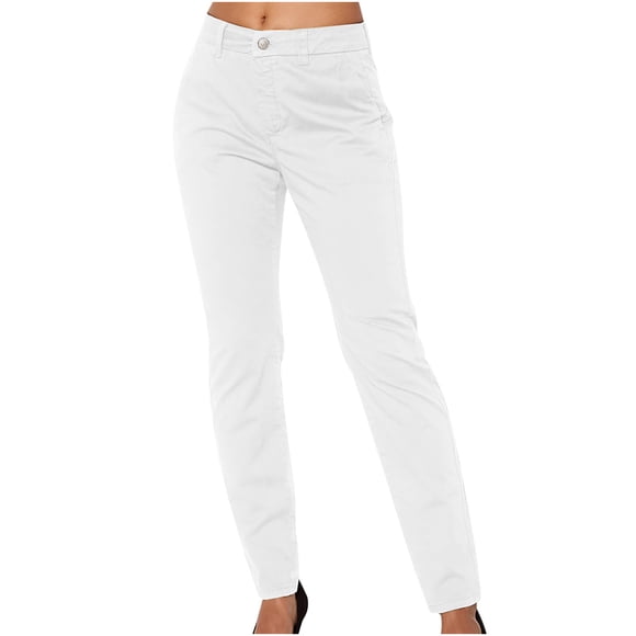 Lovzfmll Utility Pants for Women, Tailored Fit Cargo Trousers, Solid Color Casual Work Pants with Pockets White, XL