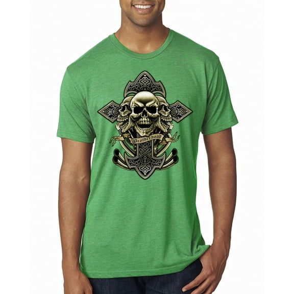Wild Bobby, Brotherhood Biker Motorcycles Cross and Skull Pop Culture Mens Premium Tri Blend T-Shirt, Envy, Small