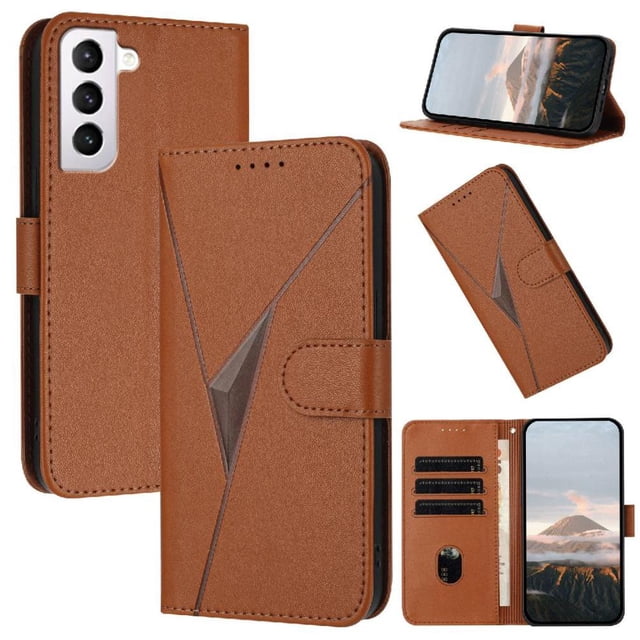 Étui à Rabat Premium pour Samsung Galaxy S21 Texture Fibre de Carbone, Support et Fermoir Magnétique Brun