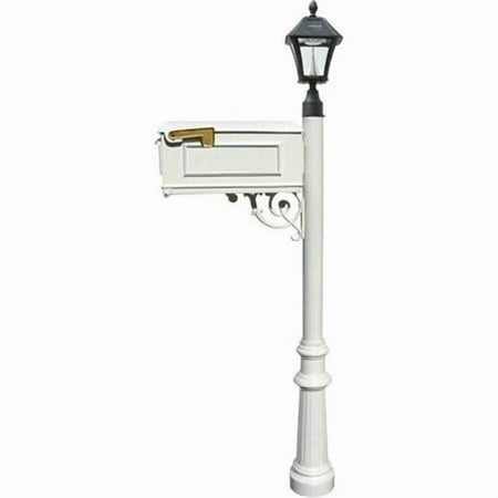 Lewiston Mailbox post system with Bayview Solar Lamp, 3 cast aluminum personalized address plates and decorative fluted base