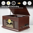 thumbnail image 3 of Tocadiscos Bluetooth 10 en 1, Tocadiscos de 3 velocidades para Vinilo con Altavoces, Convertidor de LP a MP3, CD, Reproductor de Cassette, Radio FM, Transmisión inalámbrica | rojo marrón, 3 of 5
