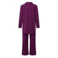 thumbnail image 3 of Prolriy Pant Suits for Women, Women's Trendy 3 Piece Set Long Sleeve Cardigan Sleeveless Top & Wide Leg Pants Business Casual Outfits for Women Purple M, 3 of 6