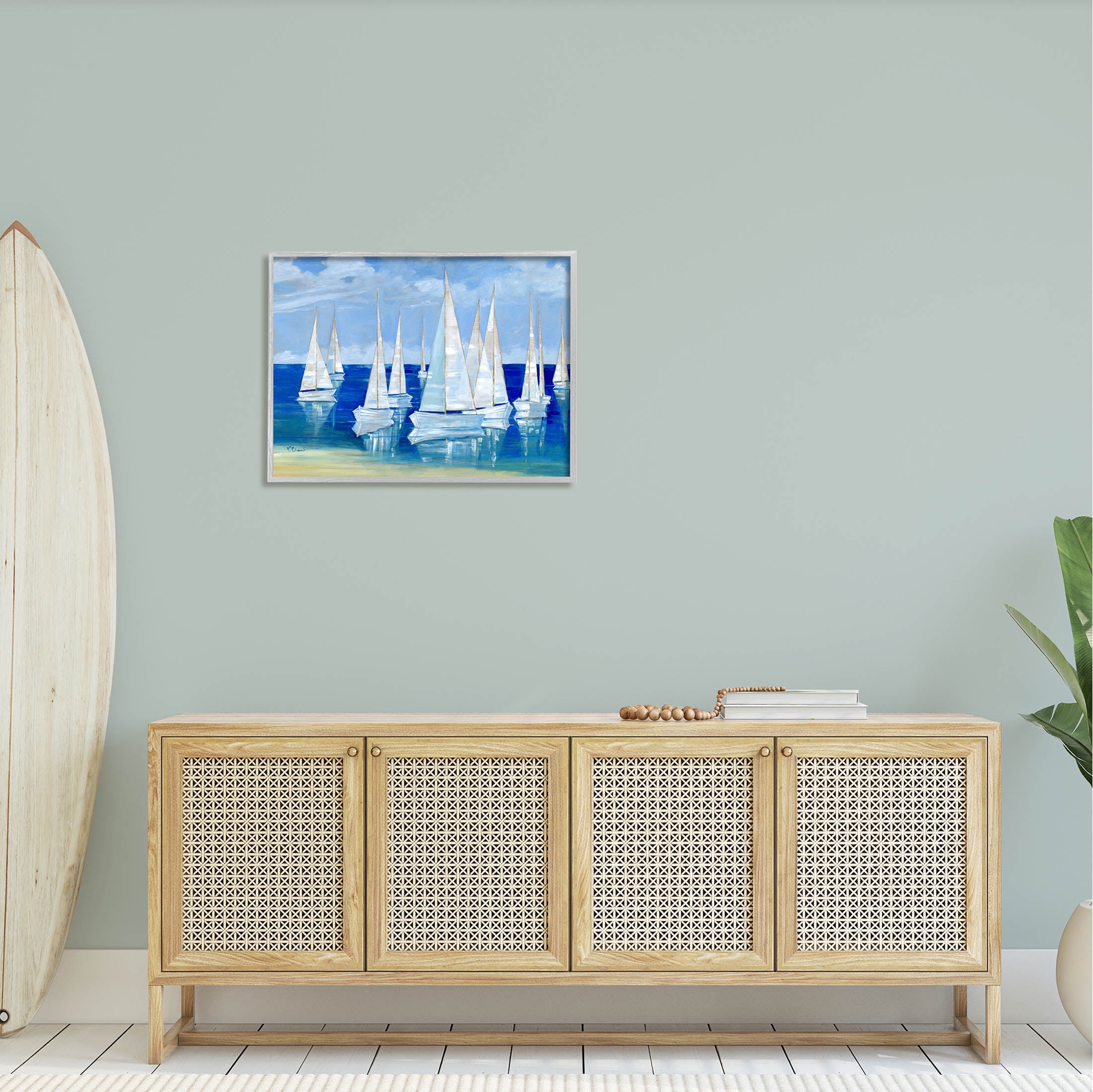 Stupell Industries Blanco Beach Sailboats Reflecting Coast Painting Gray Framed Art Print Wall Art, Design by Paul Brent