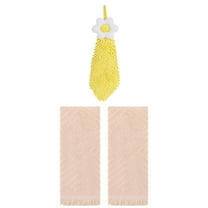 Unique Bargains 3 Pcs Geometric Soft Hand Towels Brown/Yellow 13" x 29"/6" x 15"