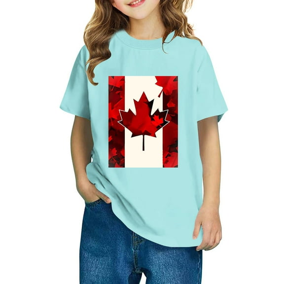 AUNVITO Kids Casual Short Sleeve Cotton T-shirt Stylish Cute Maple Leaf Print