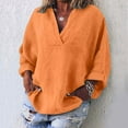 thumbnail image 2 of Womens V Neck Shirts Linen Cotton Long Sleeve Blouse Tunic Tops Cover Up Shirt Loose Beach Bikini Dress Saffron M, 2 of 6