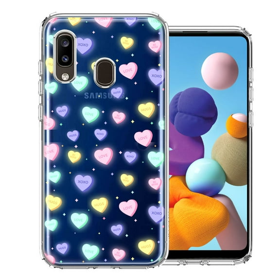 MUNDAZE For Samsung Galaxy A20 Valentine's Day Heart Candies Polkadots Design Double Layer Phone Case Cover