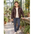 thumbnail image 3 of Heting Boys Faux Leather Motorcycle Jacket with Removable Hood Warm Fleece Lining Windproof PU Bomber Coat for Fall Winter Burgundy 4-5, 3 of 9