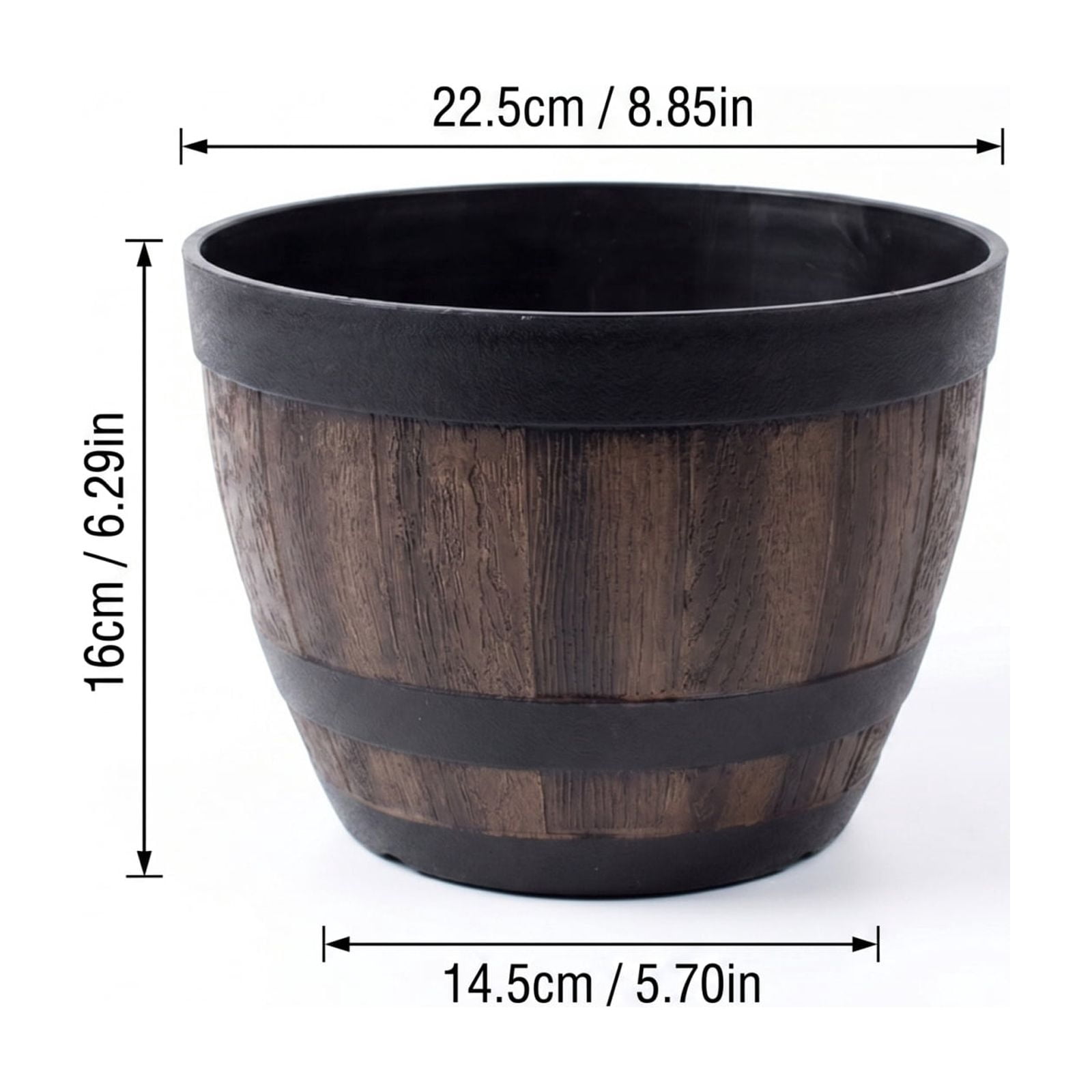 Large Plastic Planter Brown Whiskey Barrel Outdoor Flower Pots Outdoor Container Gardening Balcony Decor