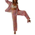 thumbnail image 2 of VISgogo, conjunto de ropa informal de 2 uds para mujer, estampado de flores/patrón abstracto, botones de solapa, camisas de manga larga, Tops con pantalones largos sueltos VISgogo  moda, 2 of 9