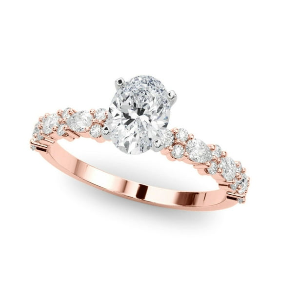Oval Cut Solitaire With Accents Engagement Ring 10K Rose Gold