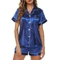 thumbnail image 1 of Conjunto de pijama de manga corta para mujer, pijama corto de satén de seda con botones en la parte delantera para mujer, 1 of 5