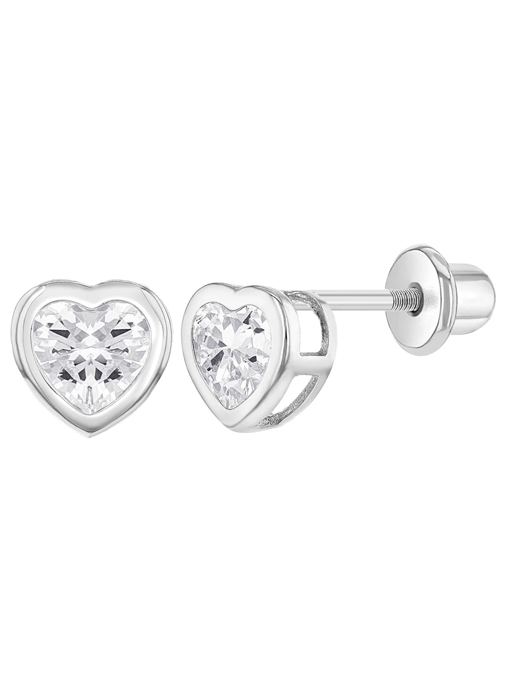 925 Sterling Silver Tiny Clear Heart Loveheart CZ Kids Girl Stud Earrings 