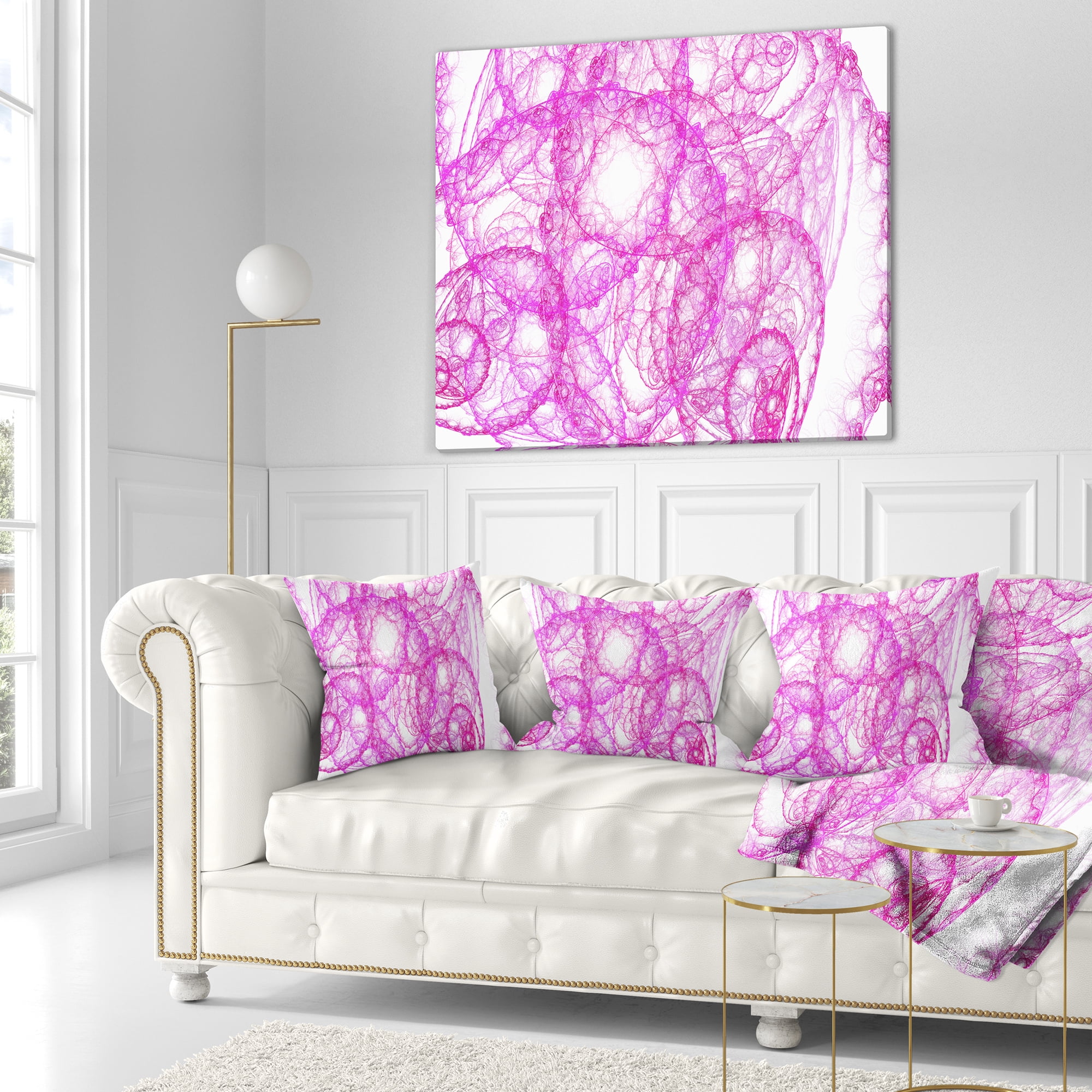 Designart Pink Pattern on White Background - Abstract Throw Pillow - 16x16