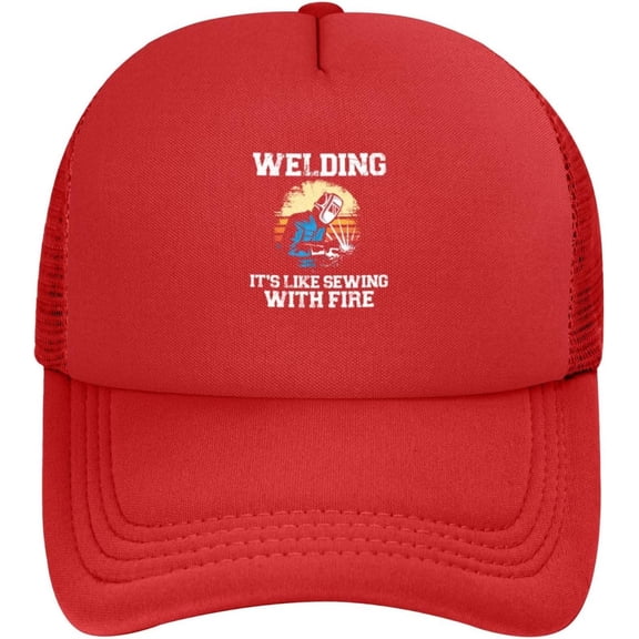 Welder Welding Vintage It's Like Sewing with Fire Mesh Baseball Cap Dad Hat Trucker Hat for Women Men,Black