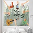 thumbnail image 1 of Happy Camper Tapestry, Let's Go Camping Typography with Hands Holding Items and a Forest on the Back, Fabric Wall Hanging Decor for Bedroom Living Room Dorm, 5 Sizes, Multicolor, by Ambesonne, 1 of 1