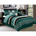 thumbnail image 1 of 11-Pc Alpen Zigzag Saw Teeth Embroidery Pleated Stripe Comforter Curtain Set Teal Green Black White Queen, 1 of 2