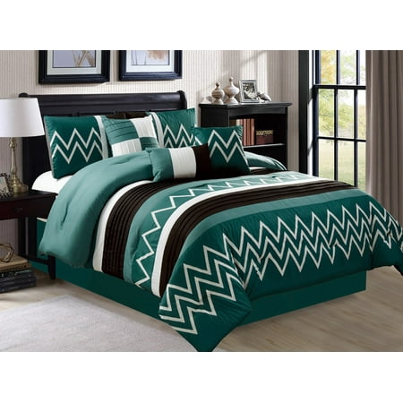 7 Pc Alpen Zigzag Saw Teeth Embroidery Pleated Stripe Comforter