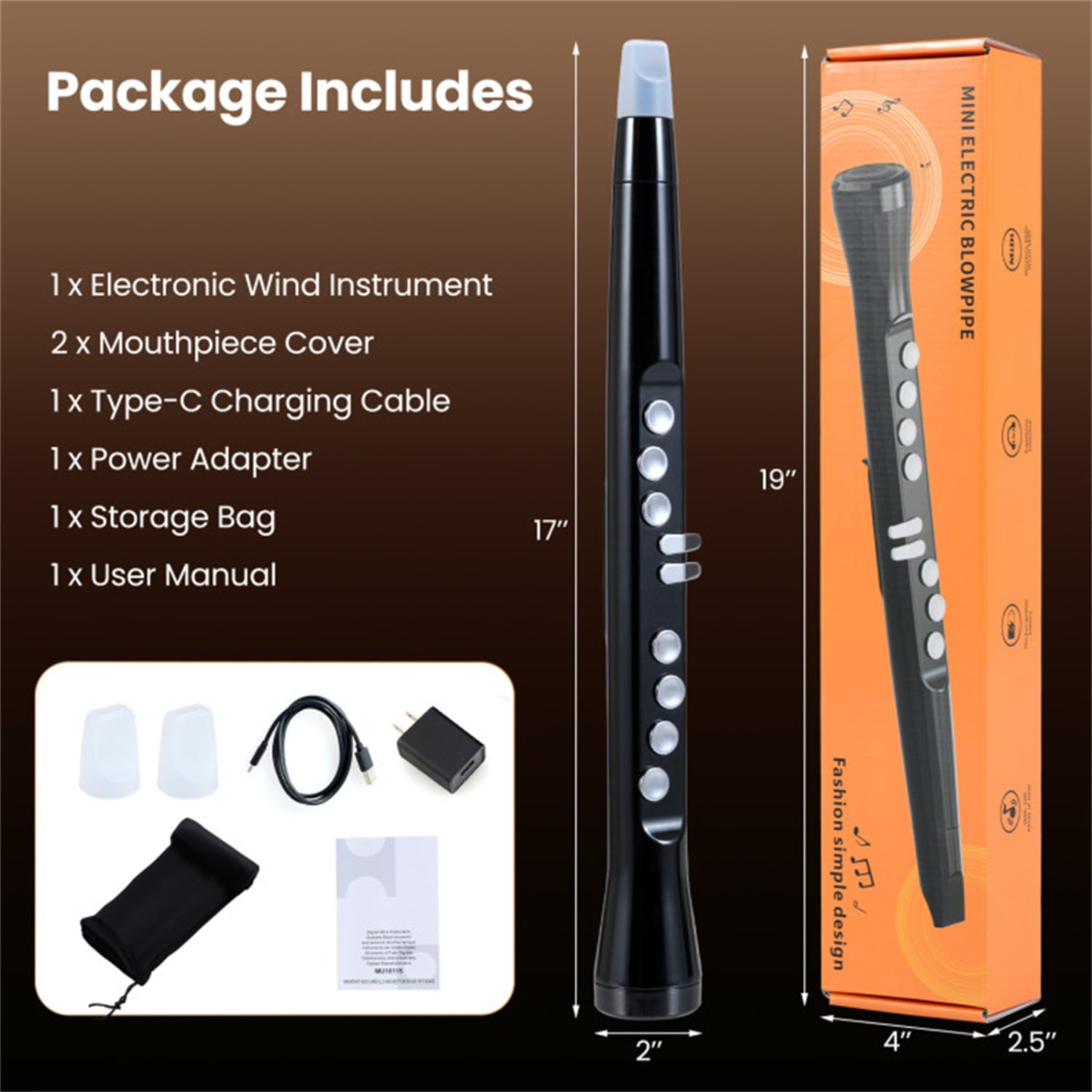 Portable Wireless MIDI Electronic Saxophone - 100 Tones, 3W Hi-Fi Speaker, 12hrs Playtime, 0.7lbs (Black ABS)