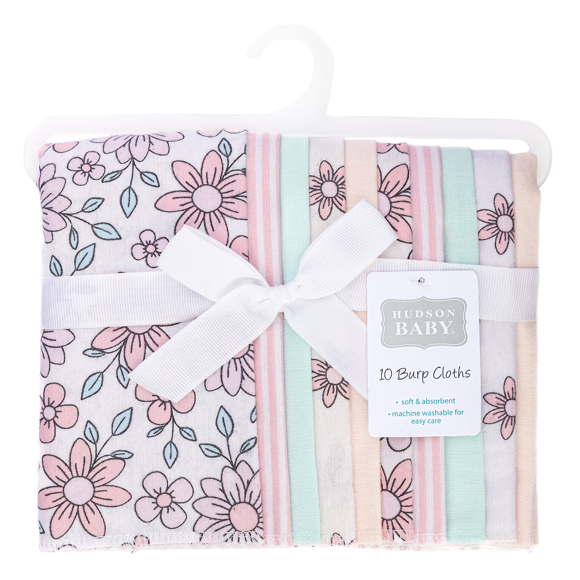 Hudson Baby Unisex Baby Cotton Poly Flannel Burp Cloths, Pink Mint Floral, One Size