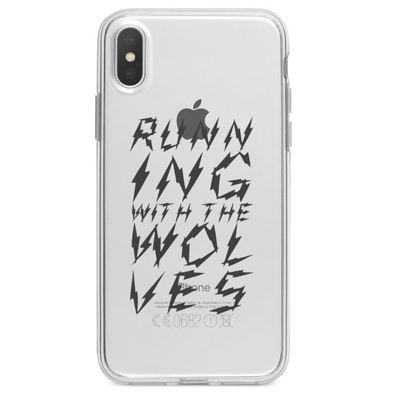 DistinctInk Clear Shockproof Hybrid Case for iPhone X / XS (5.8" Screen) - TPU Bumper Acrylic Back Tempered Glass Screen Protector - Running With the Wolves