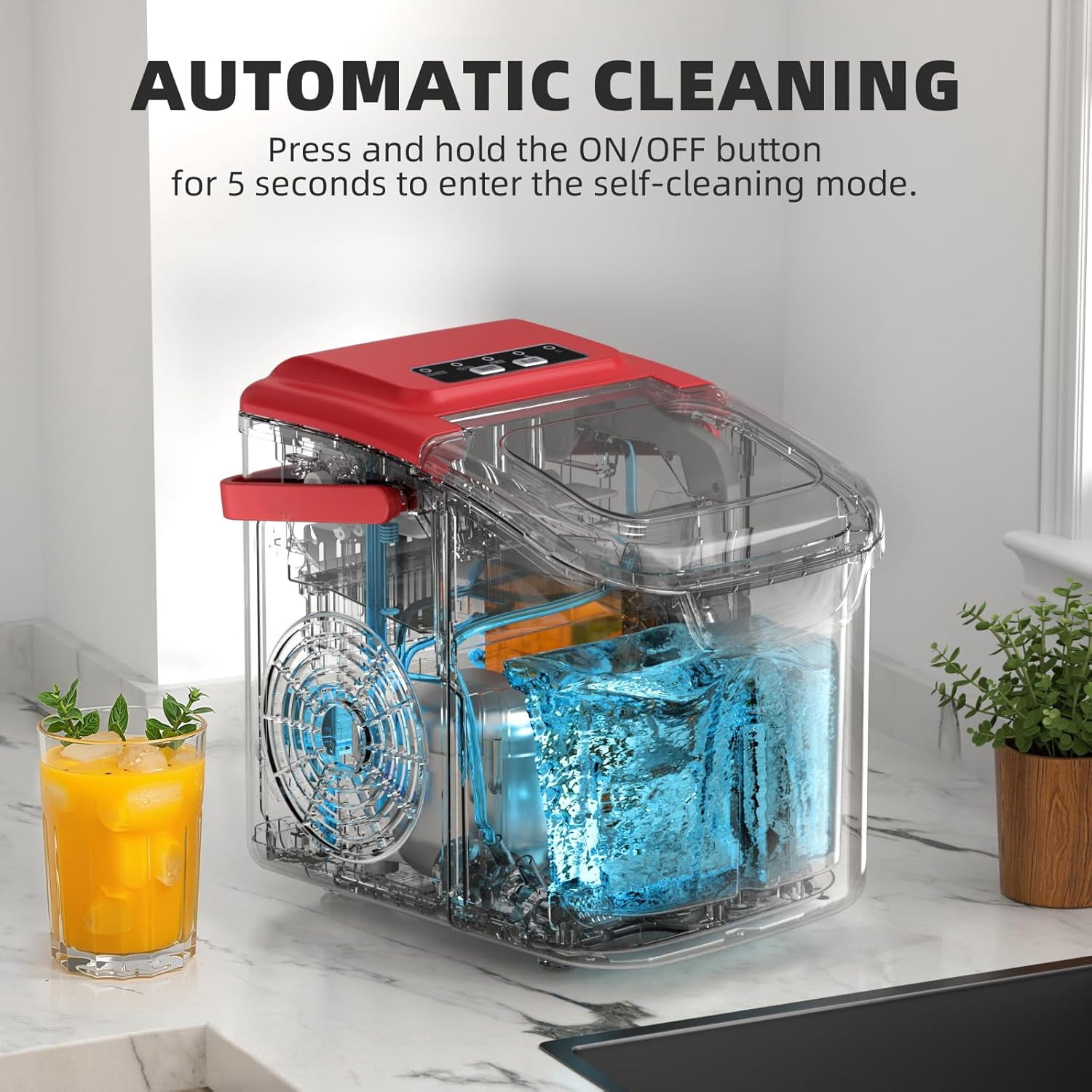WAA 26.5 lbs/Day Countertop Ice Maker,9 Pcs in 6 Mins Portable Compact Ice Machine,Self-Cleaning Electric Ice Maker with Handle for Kitchen,Office,Home Bar,Party & RV