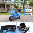 thumbnail image 6 of Vespa Officially Licensed 12V Kids Ride On Motorcycle, Dual 100W Motors Electric Scooter with Training Wheels, PU Seat, Storage Trunk, Music & LED Lights, Ages 3-6, Blue, 6 of 10