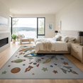 thumbnail image 3 of ODIKA 9'x12' Washable Area Rug Motifs Plane Educational Border Cartoon Galaxy Constellation Rocket Flowing for Master Suite, California King, Under Bed, Non-Shedding, Easy Care, 3 of 7