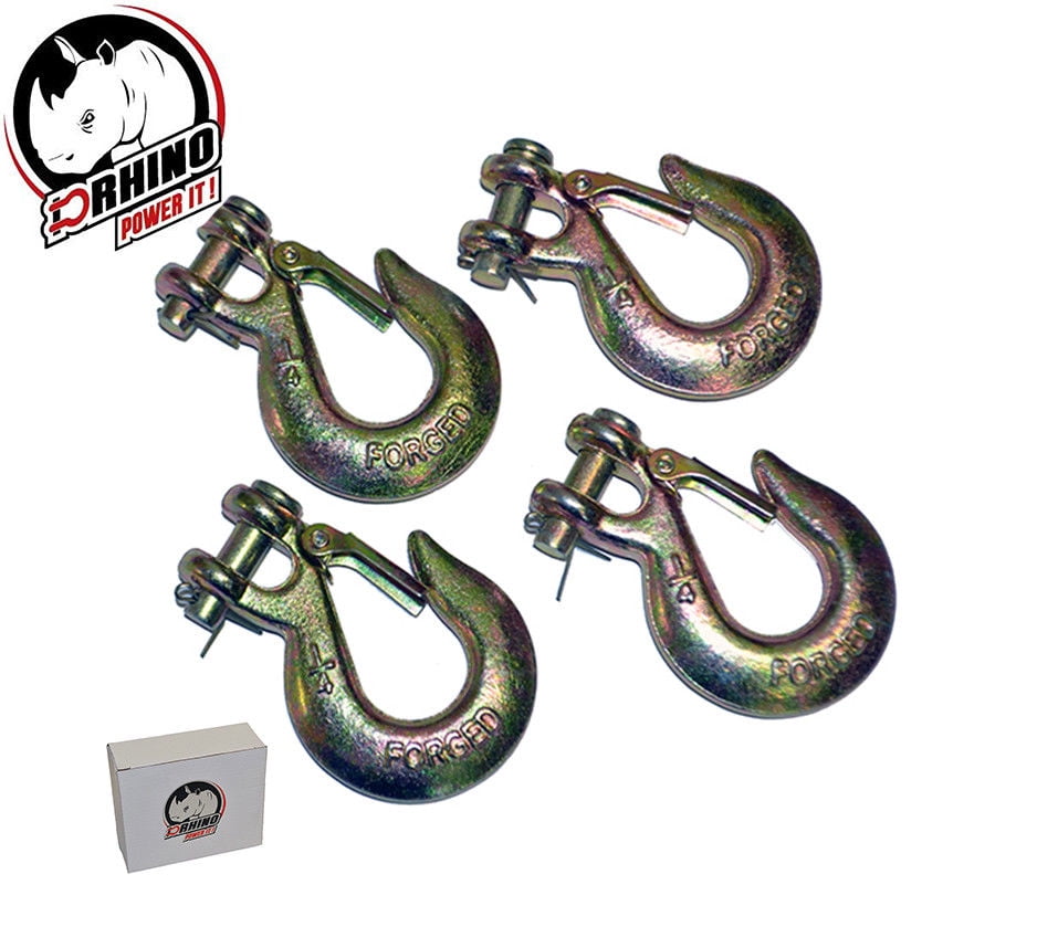 (4) DRhino 1/4" Safety Latch Clevis Grab Hooks G70 Truck Trailer