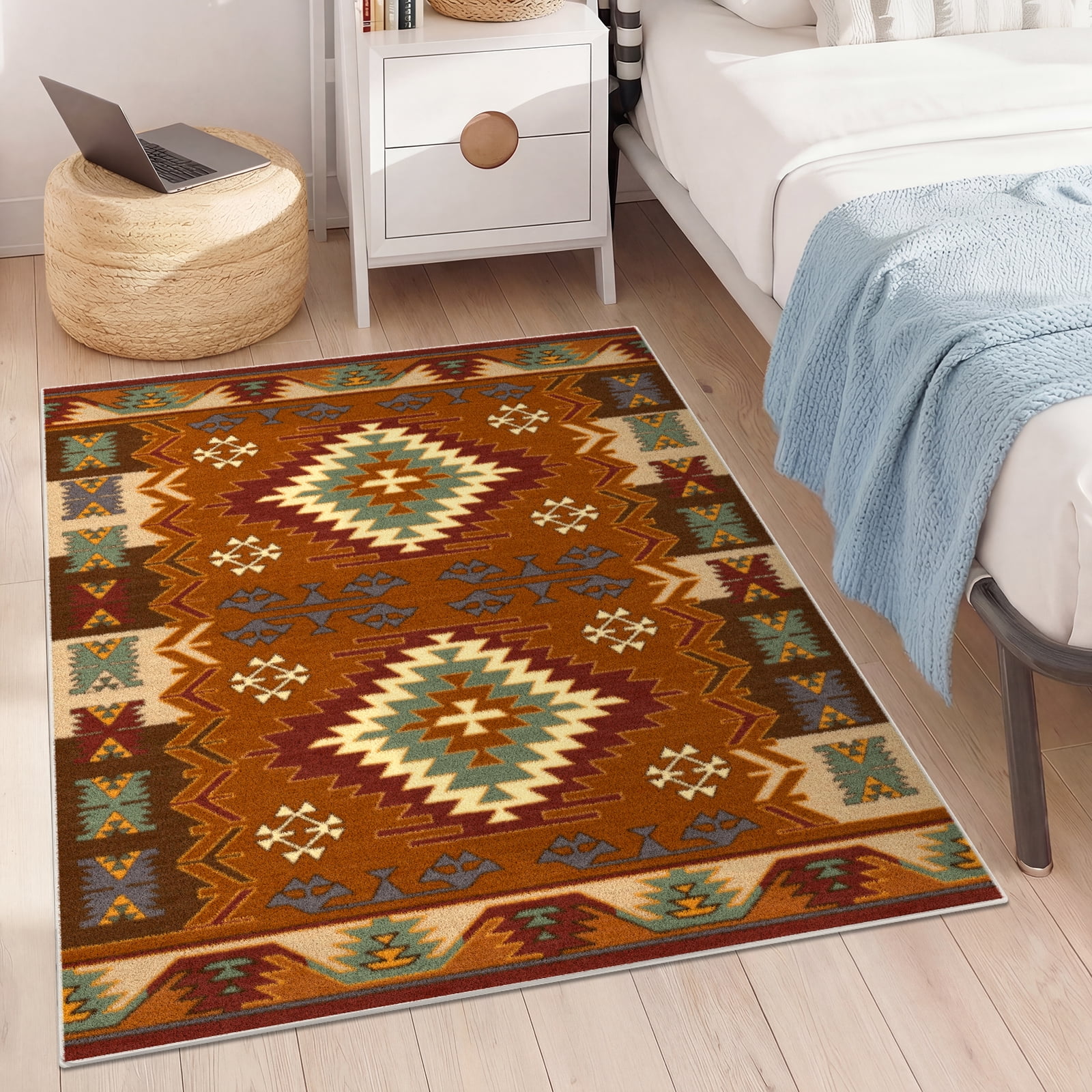 Washable Area Rug for Living Room, 4'x6' Geometric Pattern Non-Slip indoor Rug, Soft Low Pile & Stain Resistant Carpet for Bedroom, Dining Room, Kitchen, Entryway, Nursery