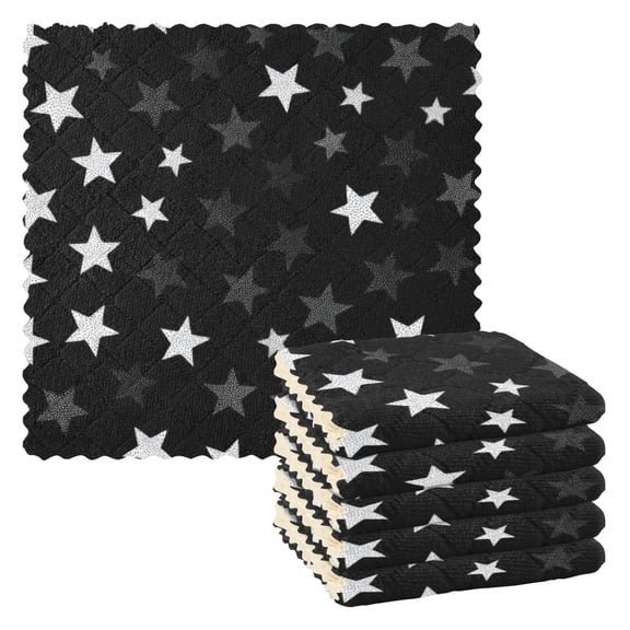 Stars on Black Background Dish Cloths Dish Towels Cleaning Cloths Quick Drying Reusable 11" x 11" Set of 6