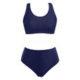 thumbnail image 3 of Womens Swimsuits Solid Color Strappy Round Neck Push Up Bra And Panty Set Vintage Tow Piece Tankini Swimsuits For Women Swimwears Holiday Wear,Dark Blue,M, 3 of 3