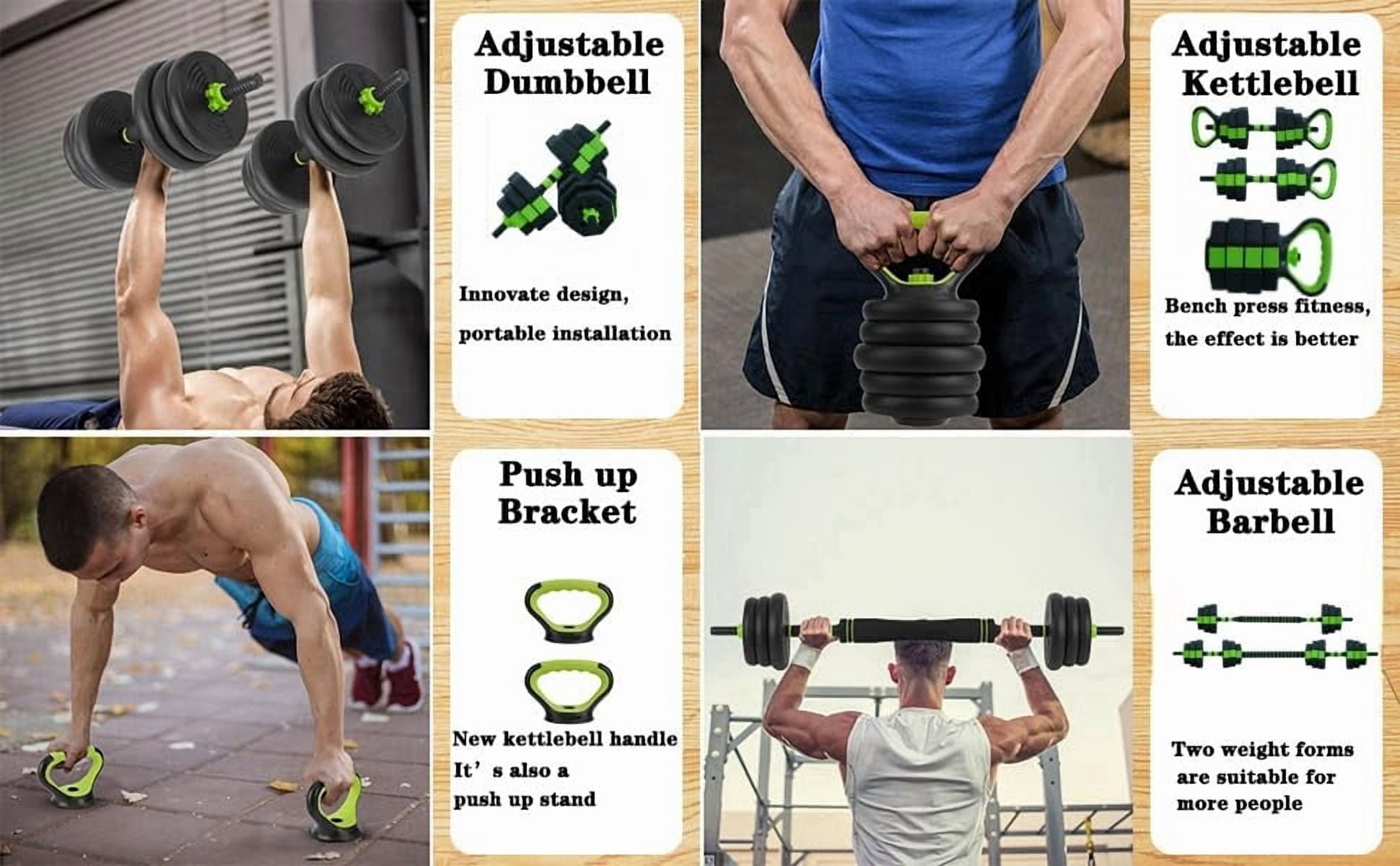 COZONY 4-in-1 Adjustable Dumbbell Set, Multi Function Dumbbell Barbell Kettlebell Push Up Stand for Home Gym,Green