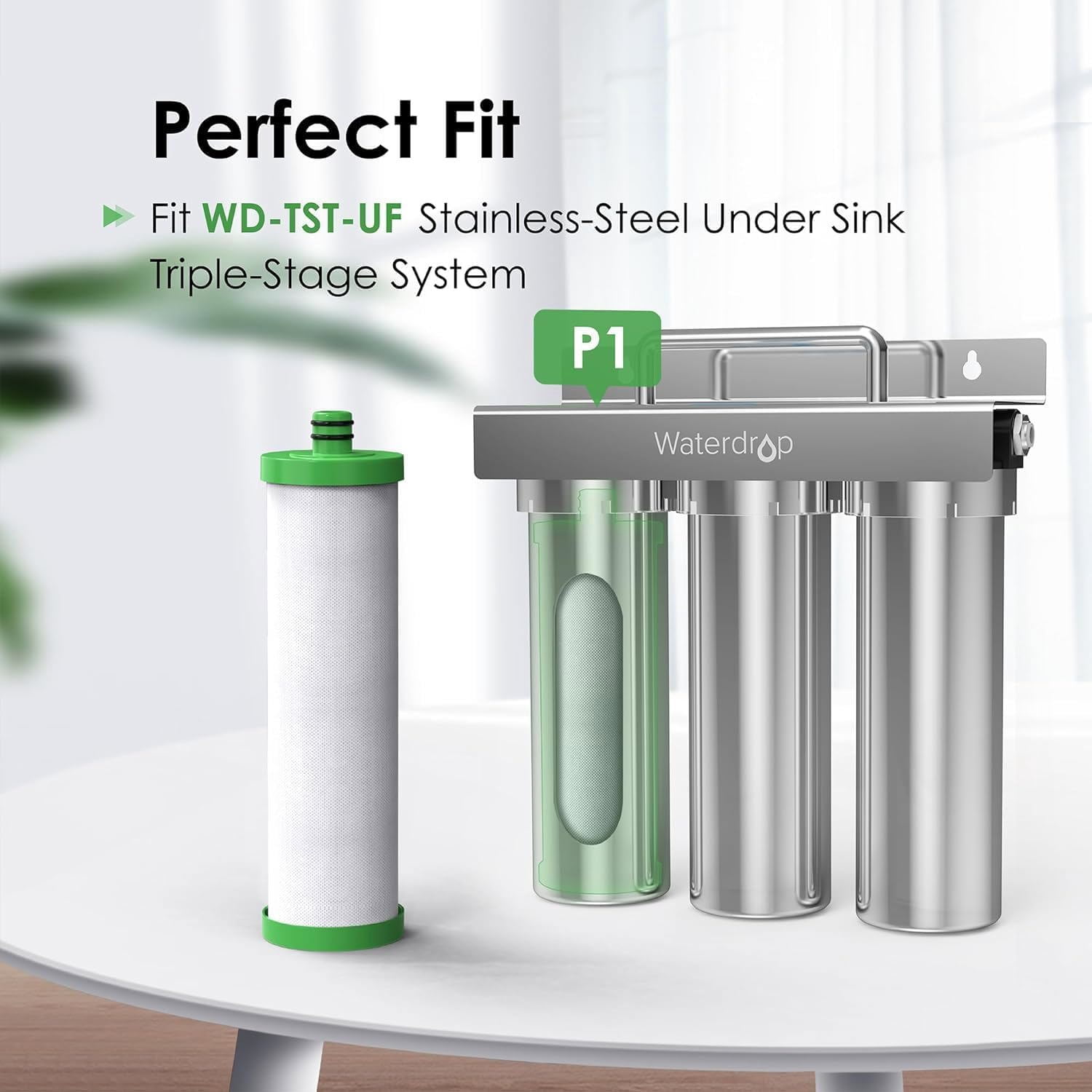 Waterdrop P1 Under Sink Water Filter, Replacement for Waterdrop TST-UF & TST-B Ultra-Filtration Under Sink Water Filter System, 2 Pack