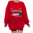 thumbnail image 1 of Blusa holgada de manga larga con cuello redondo y estampado navideño para mujer Pompotops FGAJ11905, 1 of 5