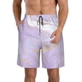 thumbnail image 2 of Uemuo Lavender Glitter Foil Stripes Pattern Men's Swim Trunks Hawaiian Beach Bathing Suit Swimsuits Beach Quick-Dry Shorts with Pockets-X-Large, 2 of 9