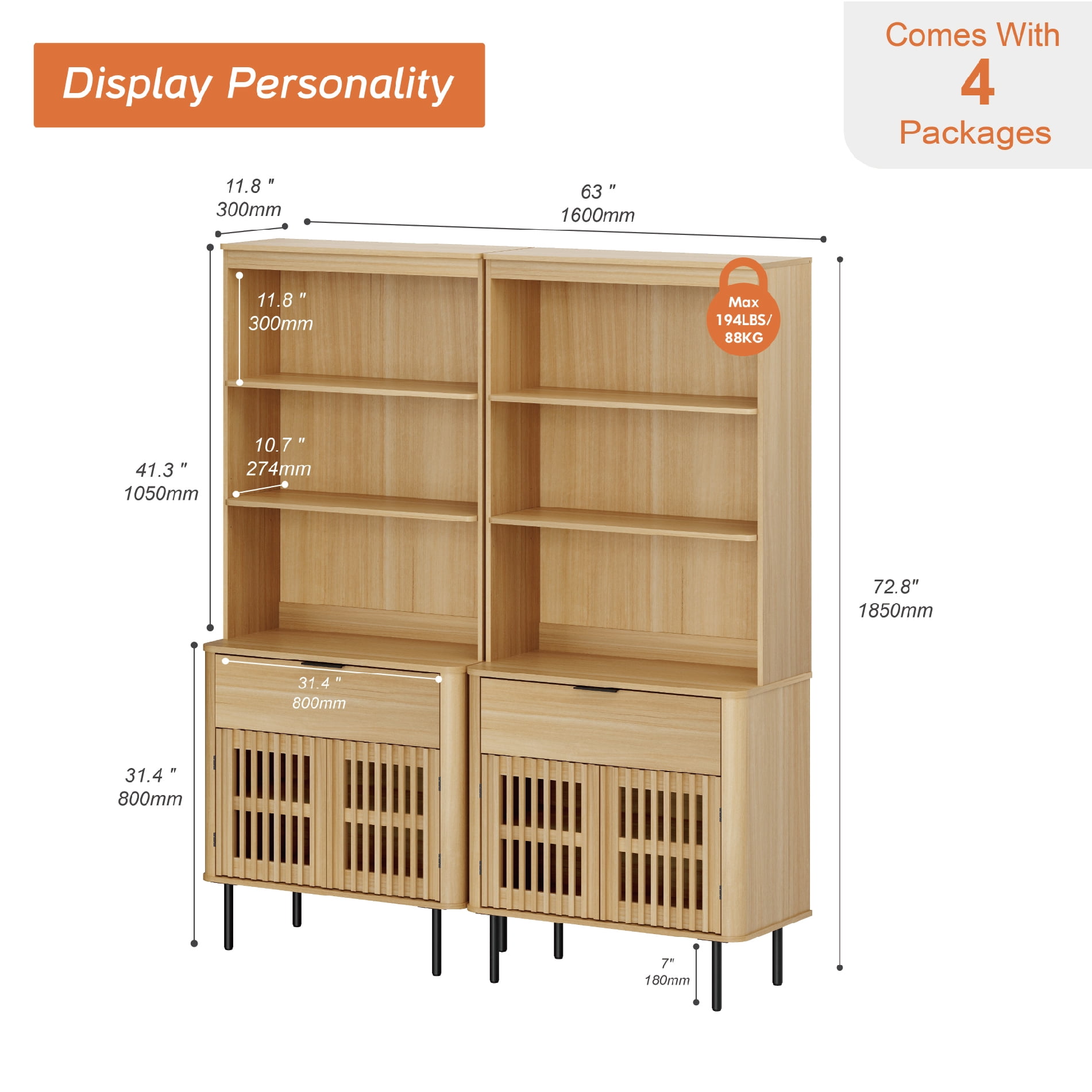 72.8" H X 63" W Kitchen Pantry Storage Cabinet, Push-to-open Door Kitchen Hutch With Drawer And Adjustable Shelf, Oak