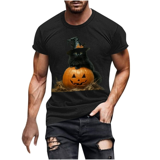 Shorts Courts pour Hommes Shorts Courts pour Hommes Blouses/T-Shirt à Manches Courtes à Col Rond Imprimé d'Halloween pour Hommes