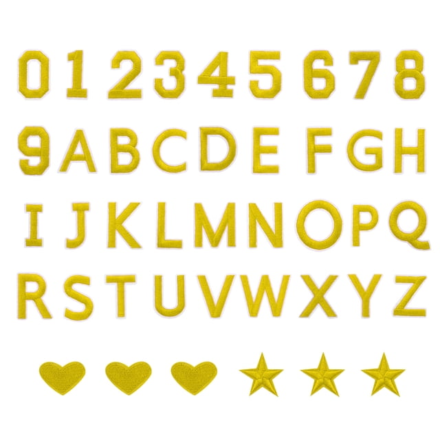 78 Pcs Letras y Números Planchar, Parches de Letras A-Z de 2 Pulgadas y Parches de Números 0-9 para Ropa Dorado