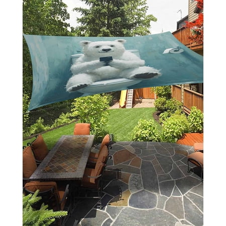Funny Animal Waterproof Sun Shade Sail Polar Bear Sitting on Toilet Bear Playing Phone Outdoor Patio Sun Shades Canopy UV Block Waterproof Sunshade for Garden Backyard Deck Pergola 14x18 Ft