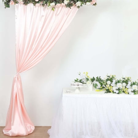 Efavormart 8ftx10ft Blush/Rose Gold Satin Curtain Panel Backdrop Drapes Photo Booth Backdrop With Rod Pocket